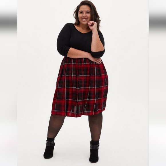 torrid Dresses & Skirts - NWT Red Plaid Challis To Knit Dress